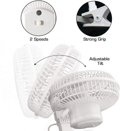 Classic Clip Fan with Tilt, 2 Speeds, White, 6In