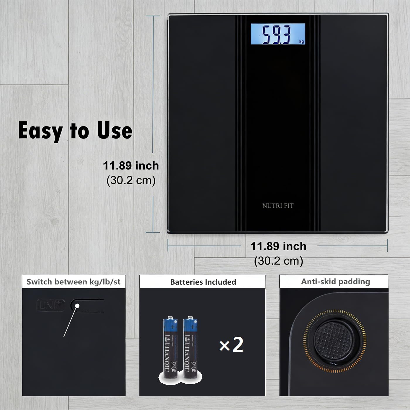 Scale for Body Weight Digital Bathroom Scale Large Size Black